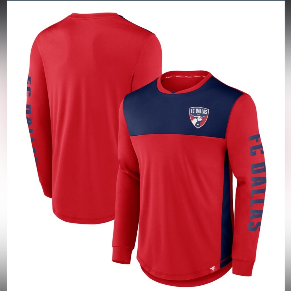 NWT Men's L FC Dallas Fanatics Red/Navy Striker Long Sleeve T-Shirt